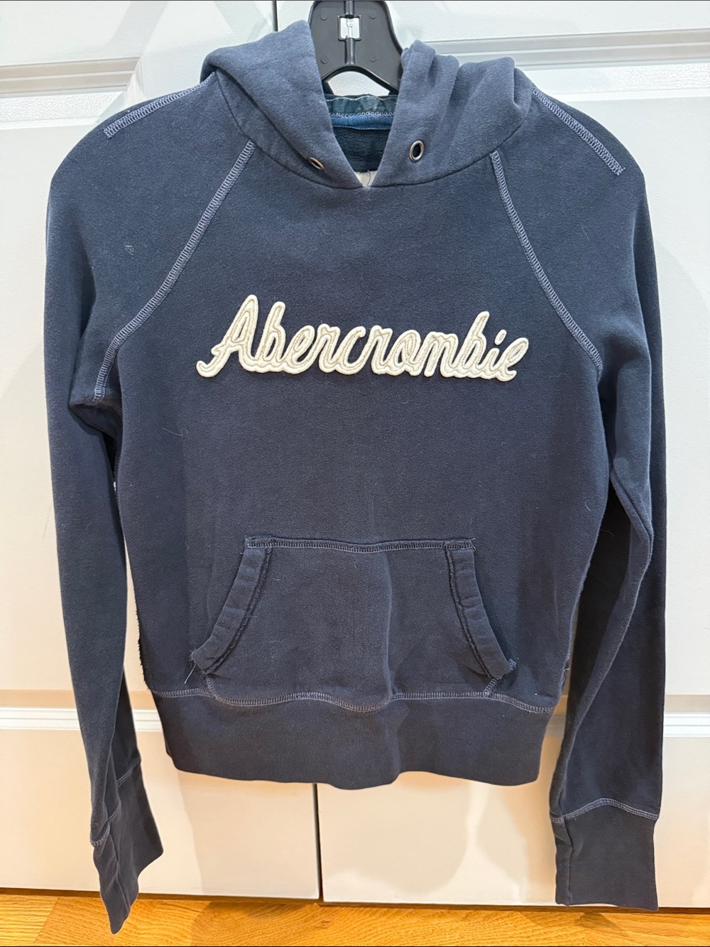 Abercrombie & Fitch Navy Blue Pullover Hoodie with Script Logo